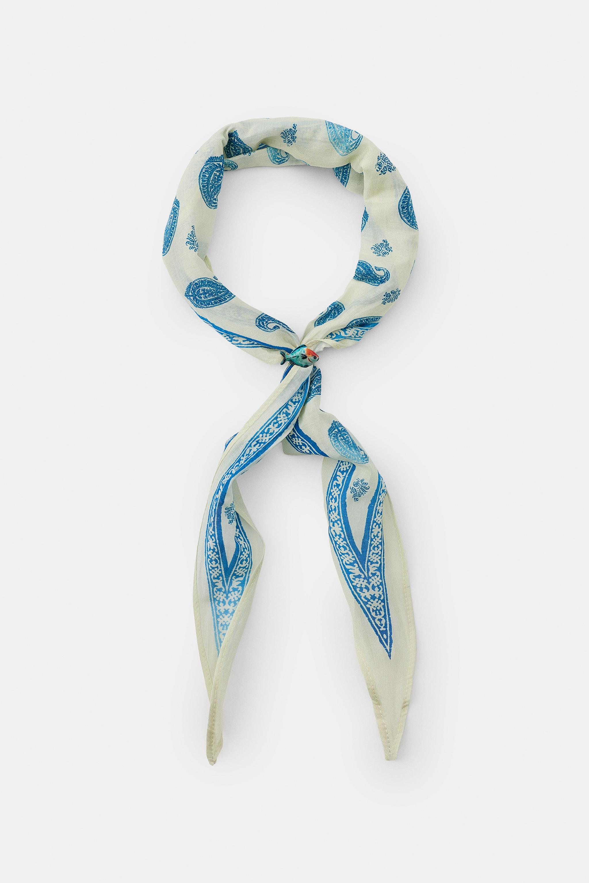 FOULARD BANDANA IMPRIMÉ EN SOIE ET POISSON